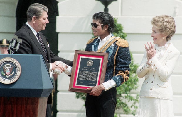 Who’s bad? … Reagan gives a special achievement award to Michael Jackson in 1984, for supporting an anti-drink-drive campaign