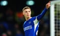 Chelsea’s Cole Palmer points to fans in front of goal