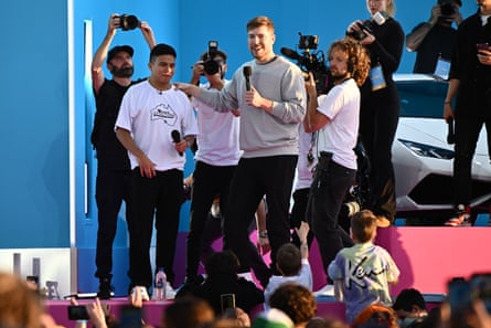 Giving away a car on a promotional tour for his Feastables confectionery brand in Sydney, Australia, June 2024.