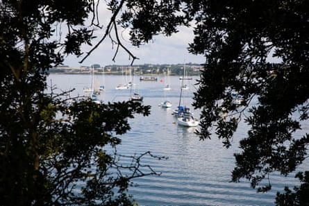 Yachts bobbing on the Tamar near Cremyll.