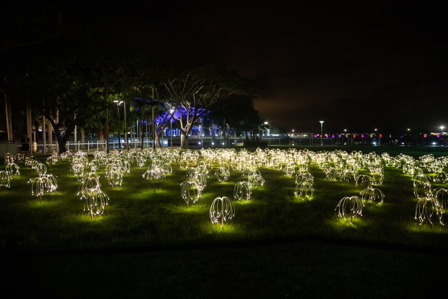 ‘Sun Lily’ an illuminated sculpture installation in Darwin as part of Tropical Light.
