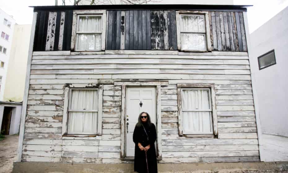 Rhea McCauley, a niece of Rosa Parks, poses in front of the rebuilt house in Berlin, Germany on 6 April 2017.
