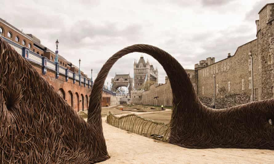 A woven willow arch on the Tower site.