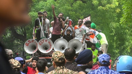 Abhijeet Dipke at a march, addressing a crowd