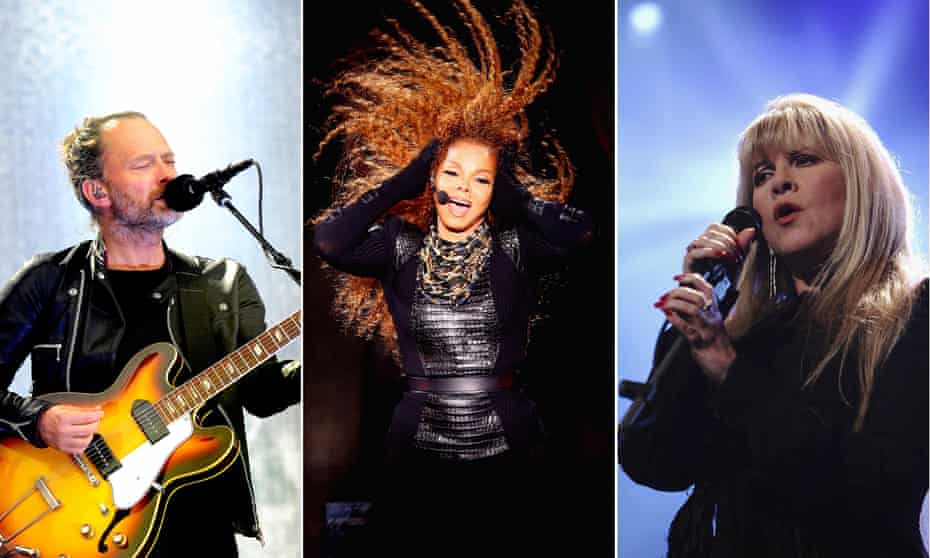 from left, Thom Yorke, Janet Jackson and Stevie Nicks