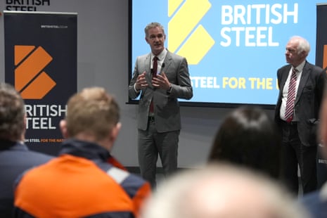 Peter Kyle speaking to workers at the British Steel plant in Scunthorpe.