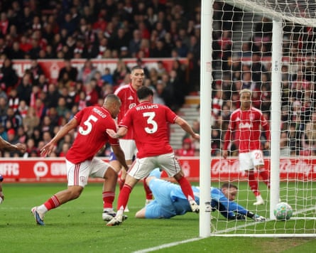 Murillo deflects the ball into his own net to give Aston Villa a 23rd-minute lead