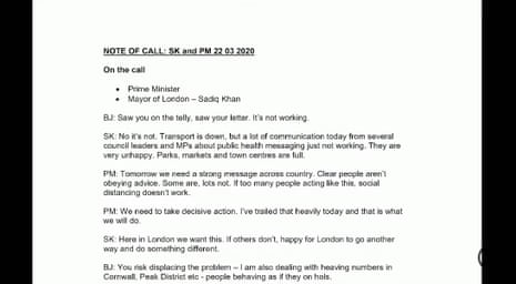Transcript of Khan/Johnson call on 22 March 2020
