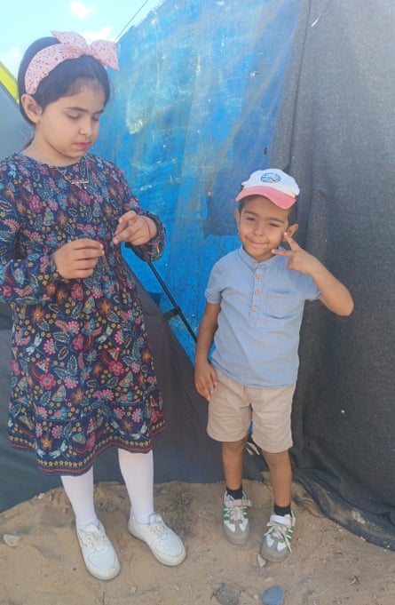 Bassem Abudagga’s children, Karim and Talya, in a tent
