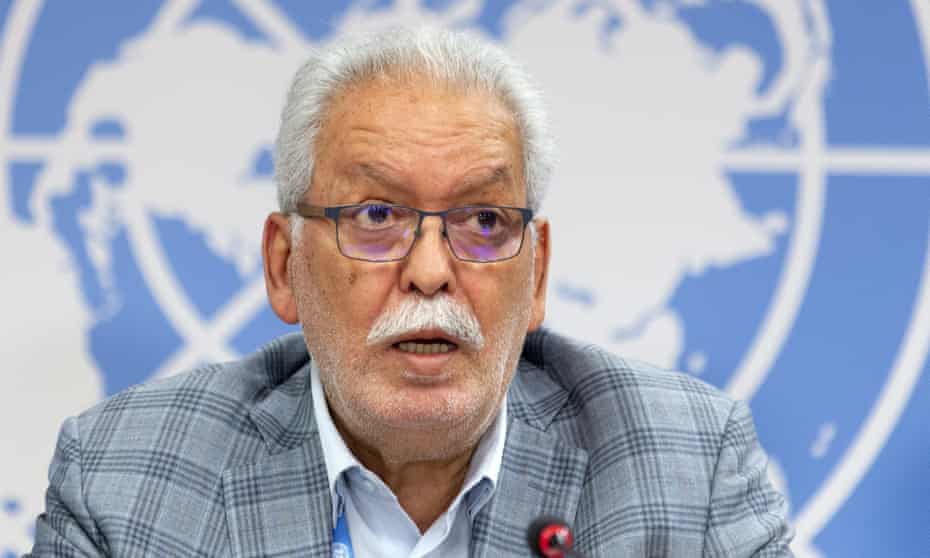Kamel Jendoubi in front of a UN logo