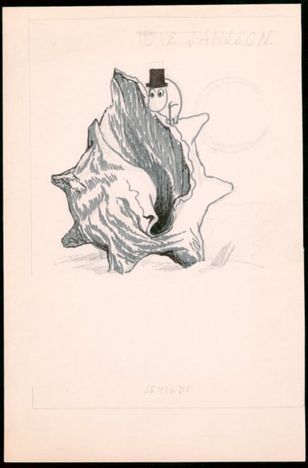 sketch of Moominpappa with a giant shell