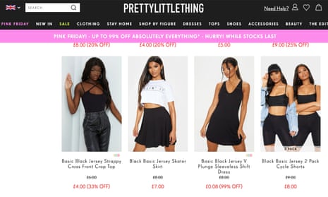 Screengrab of website listings for discounted clothes