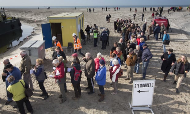 Residents of Marker Wadden, in the Netherlands, queuing to vote.