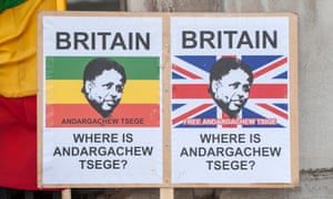 Placards outside the Foreign Office in London, April 2015.