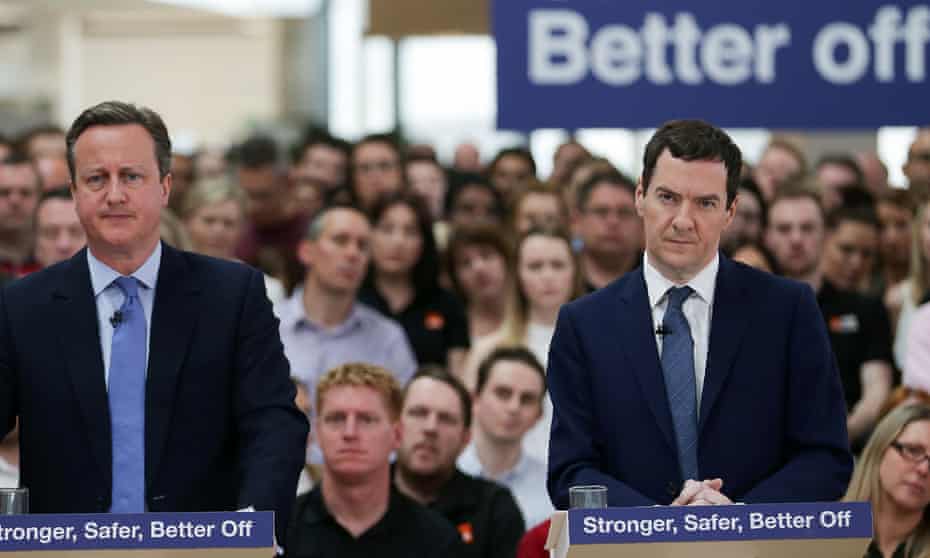 David Cameron (left) and George Osborne make a speech during the Brexit referendum in 2016.