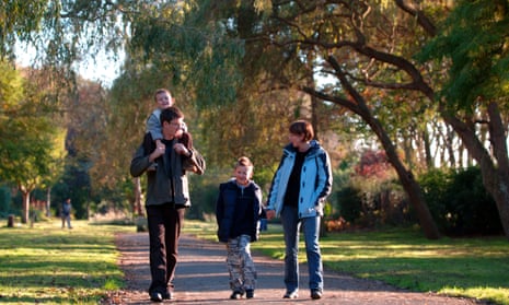 White family walks in park