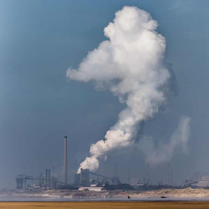 Steam plume, Tata Steelworks in Port Talbot, seen from Kenfig Sands, Glamorgan.