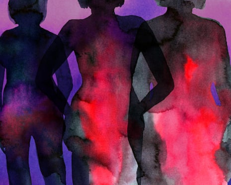 an illustration of female silhouettes, with red flames spreading across their bodies