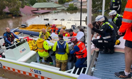 The view from the roof of RSL LifeCare aged care centre in Lismore as residents are rescued
