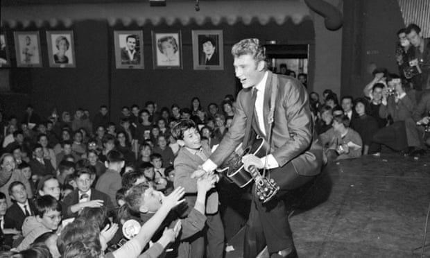 Johnny Hallyday on stage at the Olympia music hall in Paris, 1962.
