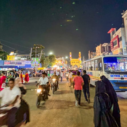 Hyderabad street view at night.