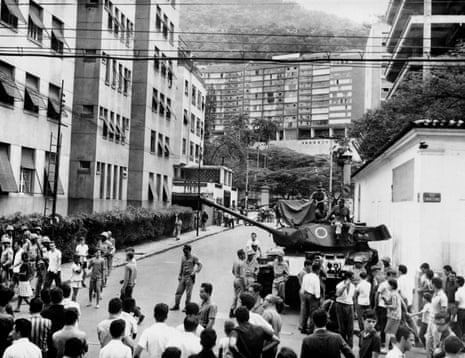 Brazilian army tanks on 1 April 1964 in Rio de Janeiro during the military putsch that led to the overthrow of President João Goulart by members of the Brazilian armed forces.