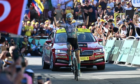 Holland's Wout Poels celebrates victory at Saint-Gervais.