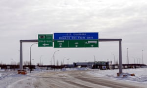 The Canadian side of the Canada-US border crossing, where refugees make their way into the province, is seen in Emerson, Manitoba.