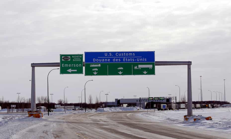 The Canadian side of the Canada-US border crossing is seen in Emerson, Manitoba.