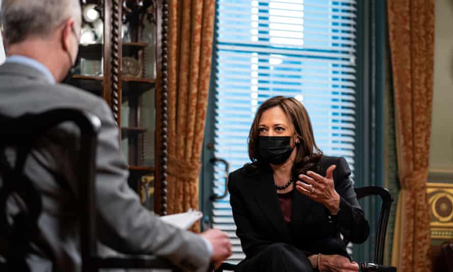 Kamala Harris speaks during an interview with the Los Angeles times in her office in Washington DC, on 17 December.