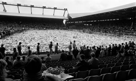 The Anfield pitch covered in flowers one week after the Hillsborough disaster.