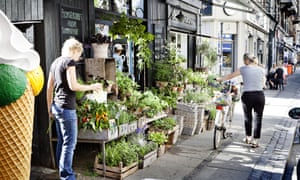 Street in Vesterbro, Copenhagen with cyclist