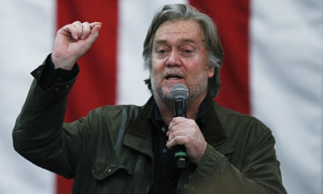 Steve Bannon speaks at a campaign rally for Roy Moore on Monday.