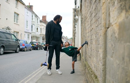 Rashid Johnson and son Julius out and about in Bruton, Somerset.