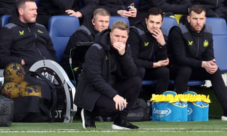 Eddie Howe looks on during Newcastle’s defeat at Luton