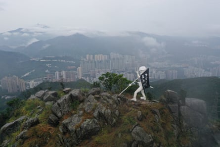 Lady Liberty Hong Kong is set up on the top of Lion Rock on 13 October 2019.