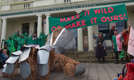 Throwing down a wicker gauntlet outside the Duchy of Cornwall offices in Princetown, Devon 