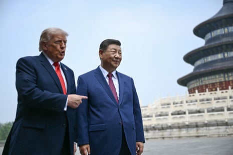 China's President Xi Jinping and Donald Trump visit the Temple of Heaven in Beijing.