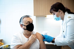 Hungarian PM Viktor Orban receives a coronavirus vaccination.