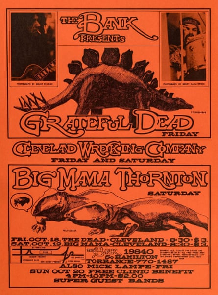Vintage poster advertising gigs by the Grateful Dead and Big Mama Thornton at the Bank venue in Torrance, California, 1968.