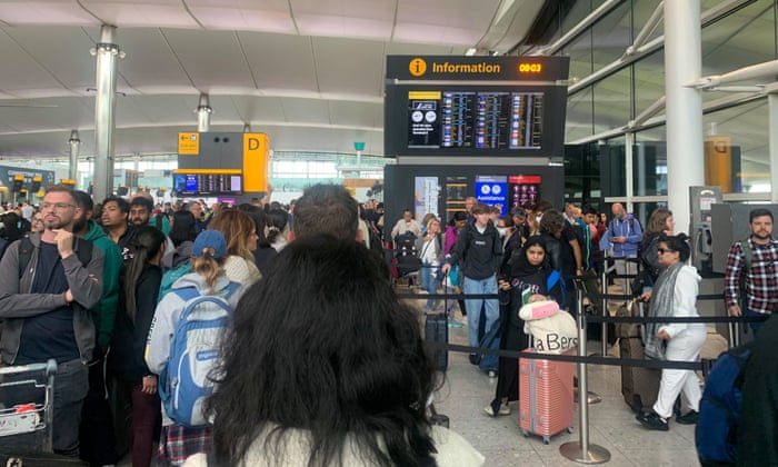 Queues at Heathrow airport this month.