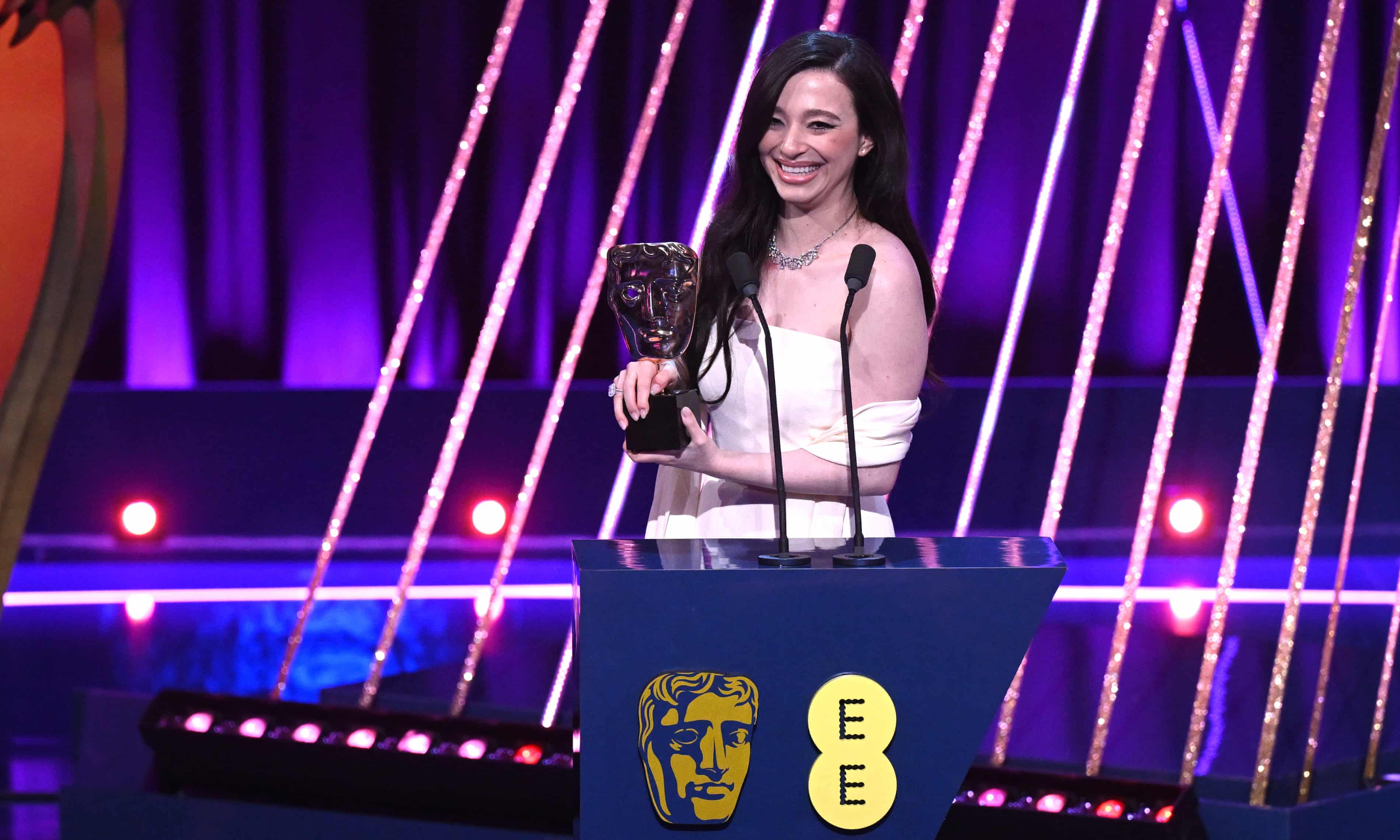 Mikey Madison accepts the leading actress award for Anora. Photograph: Stuart Wilson/BAFTA/Getty Images for BAFTA