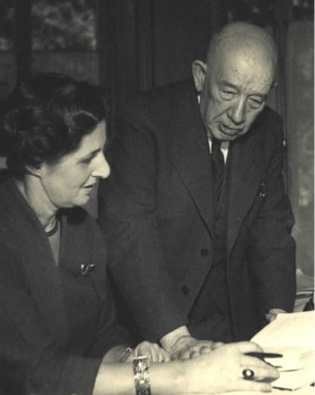 Alfred Wiener with Ilse Wolff at the library in Manchester Square, London c. 1950s.