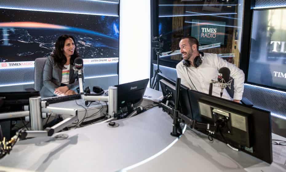 Aasmah Mir and Stig Abell prepare for the opening link of the first broadcast of Times Radio last week.
