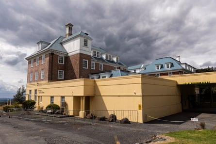 The Chateau Tongariro Hotel that sits at the foot of Mount Ruapehu, New Zealand. The 96-year-old heritage listed building closed in 2023 after seismic assessments deemed it unsafe