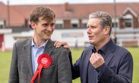 Newly elected Labour MP Keir Mather with Labour leader Sir Keir Starmer at Selby football club, North Yorkshire