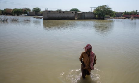 Floodwaters in Johi, Pakistan, in October 2022.