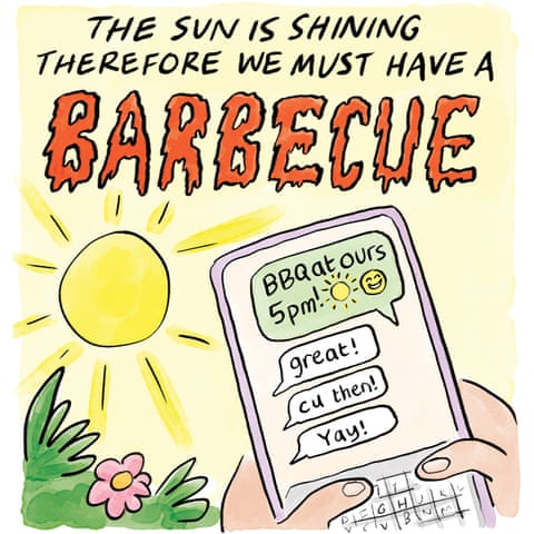 Becky Barnicoat barbecue cartoon, panel 1