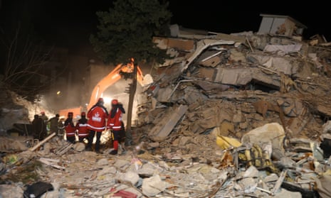 Personnel conduct search and rescue operations in Adiyaman, Turkey on 9 February.