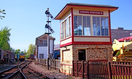A preserved signal box at Crewe Heritage Centre.